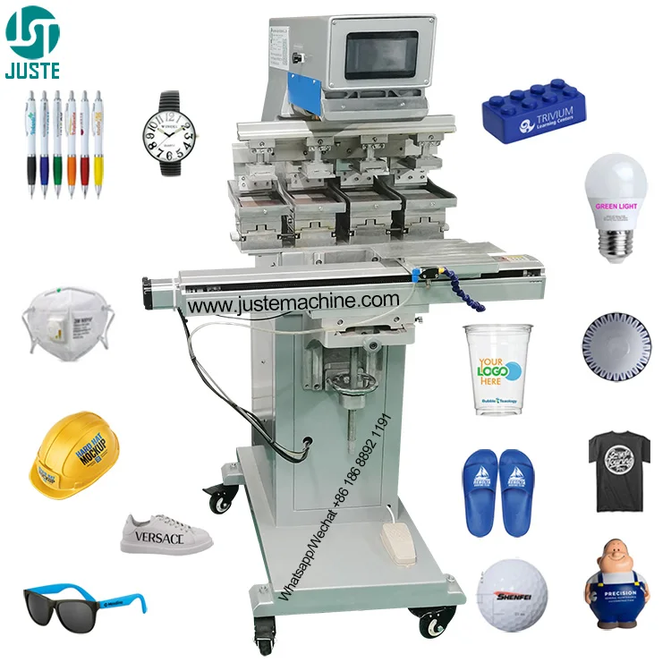 4Colour Servo Pad Printer 50Cm Traffic Cone Sanitary Pad Printing Machine For Tag Less Neck Care Label Pen Nylon Ribbon Sunglass