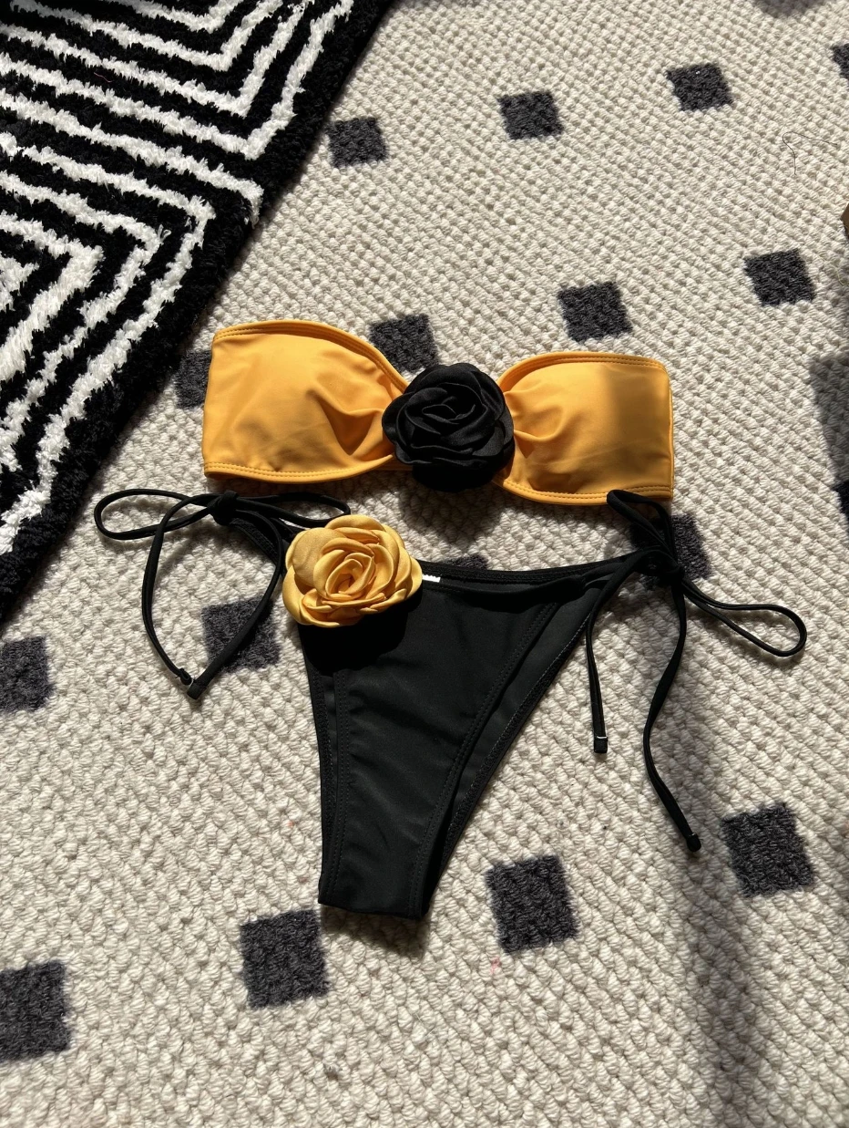 2024 New Design 3D Flower Bikinis Swim Suits Woman Swimwear Solid Color Sexy 2 pieces Bandeau Girls Swim Suits