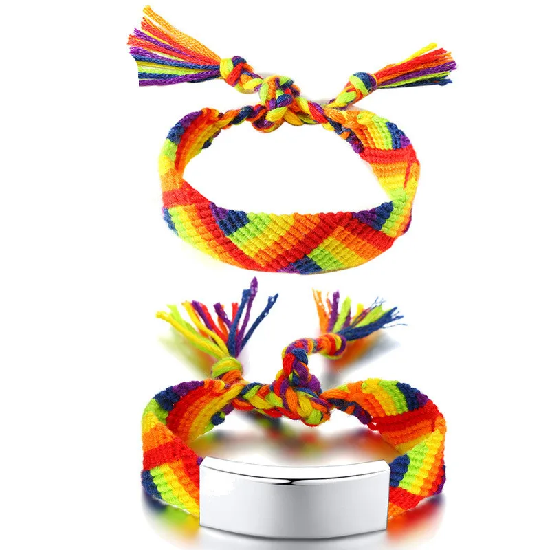 Yiwu Meise Stainless steel gay adjustable woven rainbow
