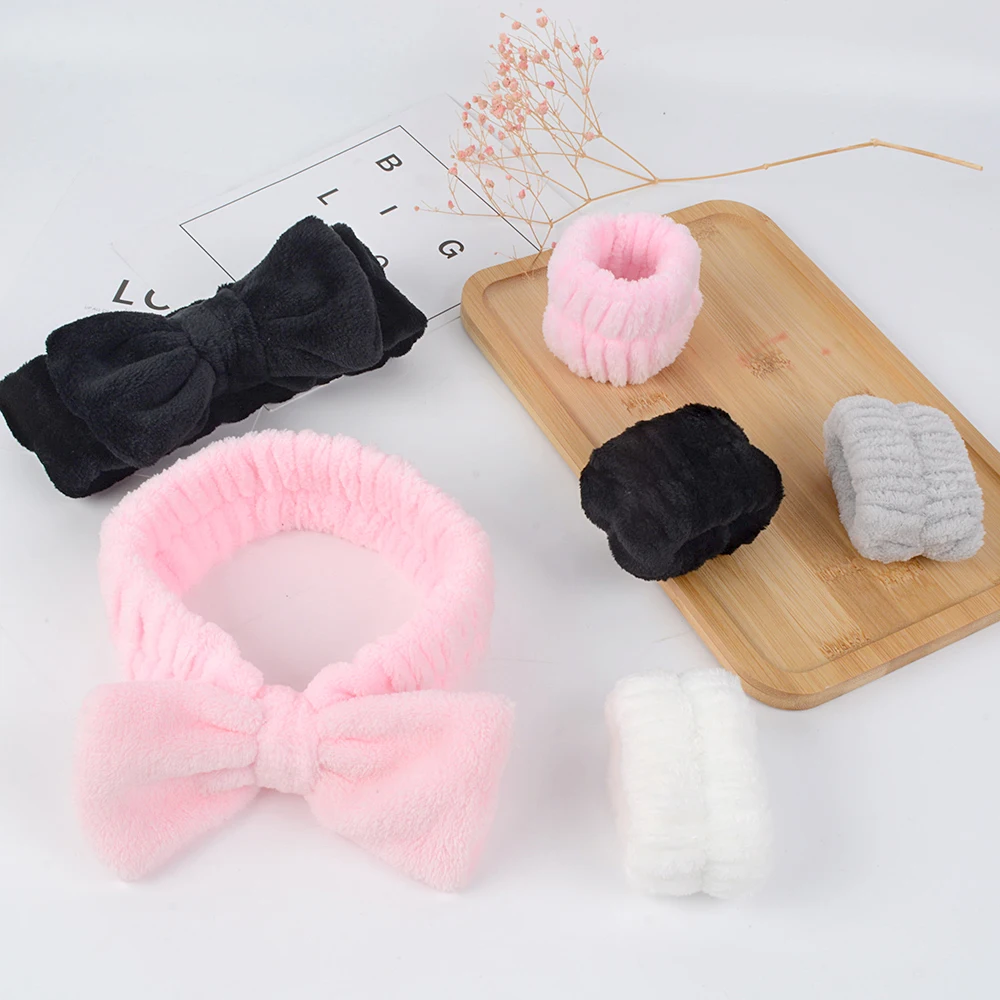 Wholesale 3pcs/set Washing Face Washband Hairband Hair Accessories Spa Makeup Sponge Terry Wristband Headband Set For Women