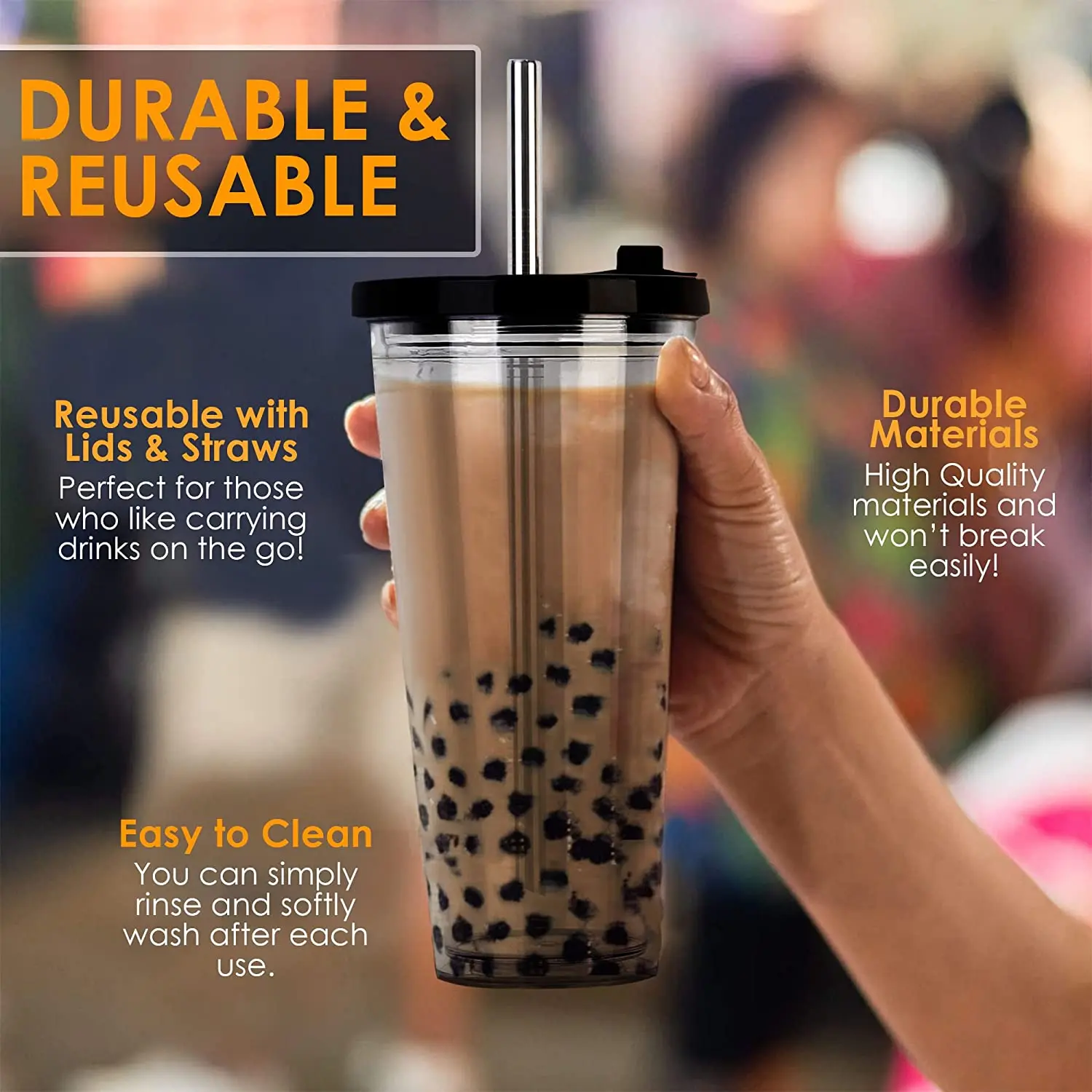 16oz cold hot drinks bpa free double wall plastic reusable cups bubble tea tumbler with lids