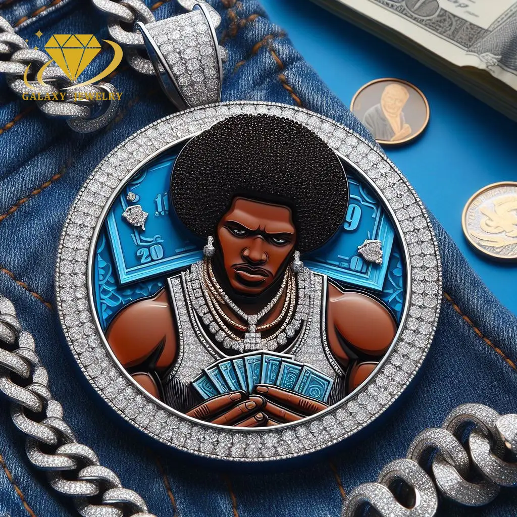 Custom Moissanite Pendant 925 Sterling Silver Picture Pendant Hip Hop 3D Enamel Vvs Mossanite Mens Diamond Memory Pendant