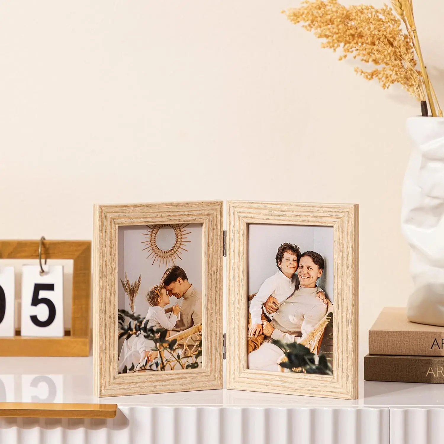 Wedding Anniversary Wooden Photo Frame Memory Personalized Gift for Woman Man Double Hinged photo Picture Wood Frame