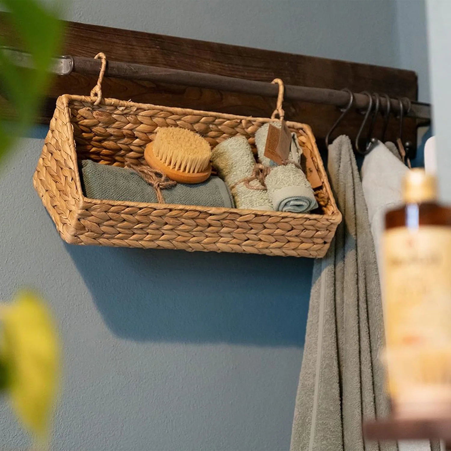 Water Hyacinth Wall Basket for Storage and Organisation Hanging Basket Braided with Hooks