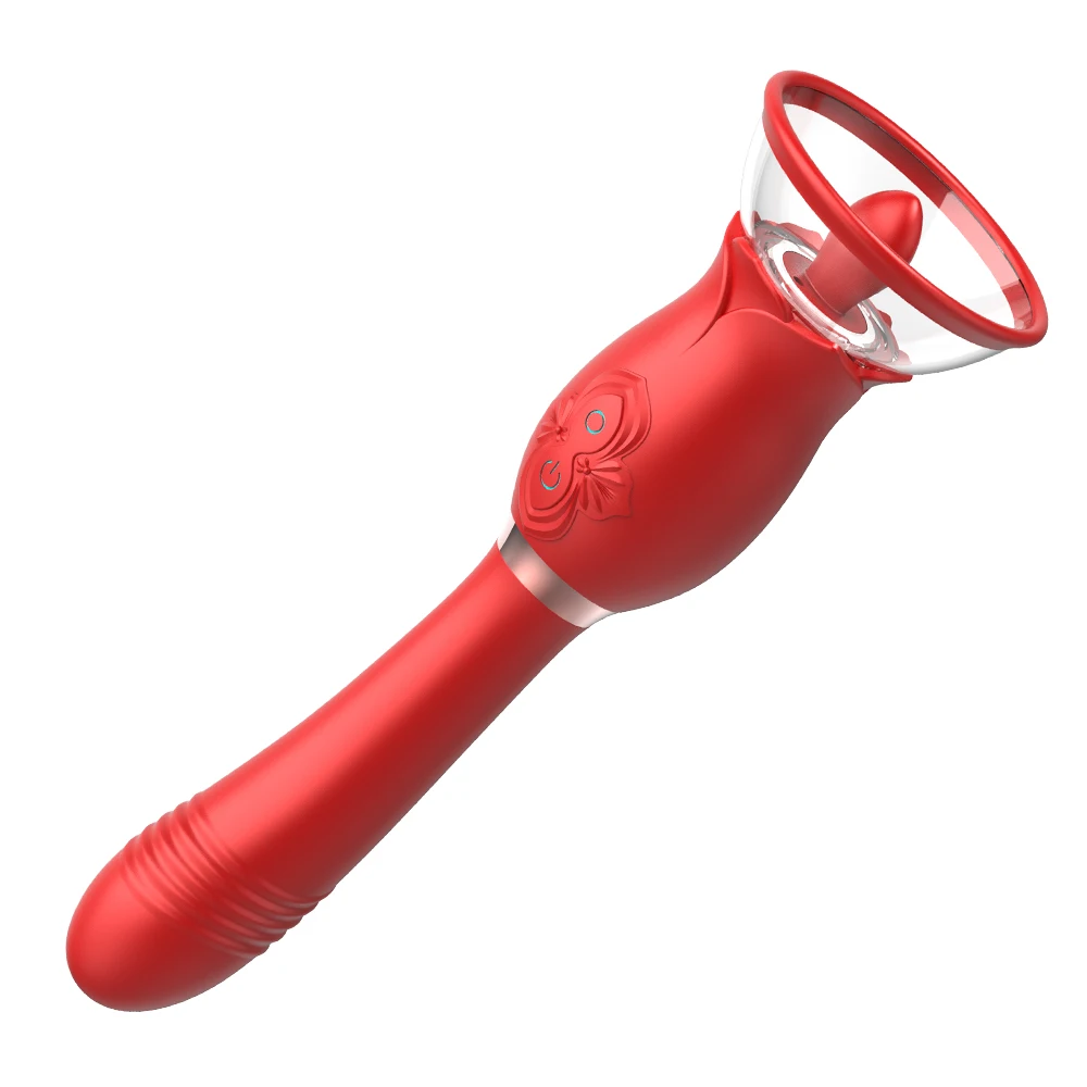 HMJ Woman Rose Multi-Function Clitoris Stimulation G-Spot Vibrator Wand Toys Case Tongue Friction Cups Clitoris and Nipples