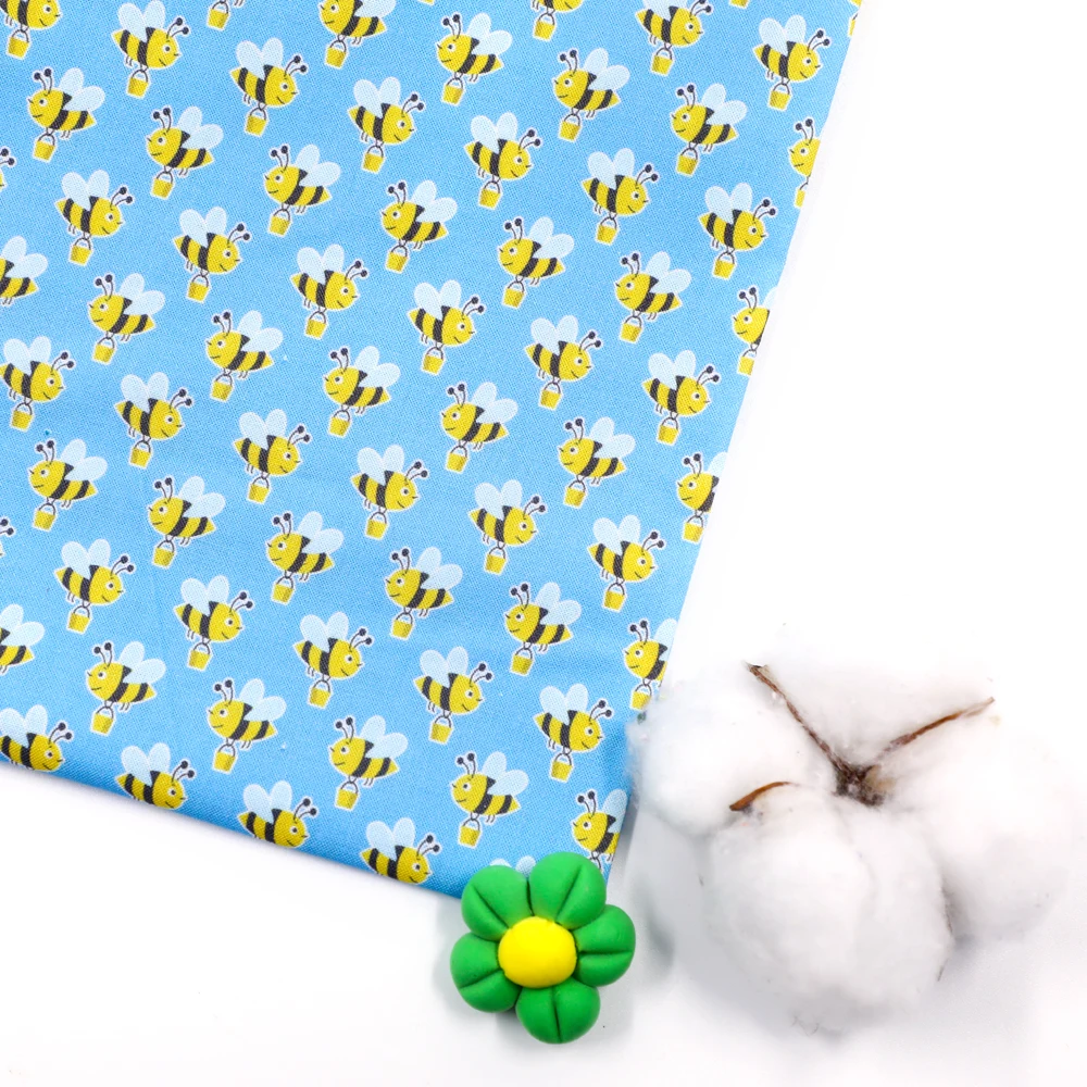 Custom Woven 100% Cotton blue basic Fabric printed insect bee Bulk Stock Custom Fabric Printing For Children AM-BE0004