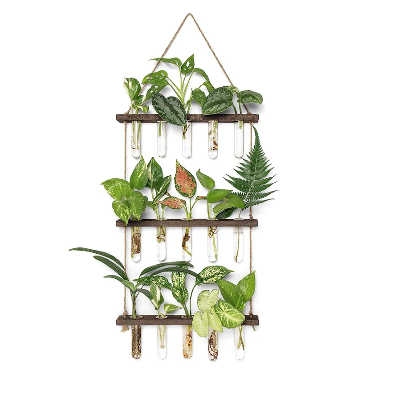 NISEVEN Hot Sales Decor Hanging Plants Rack Wall Mounted Plant Stand With Propagation Tubes 3 Tiered Wall Hanging Terrarium