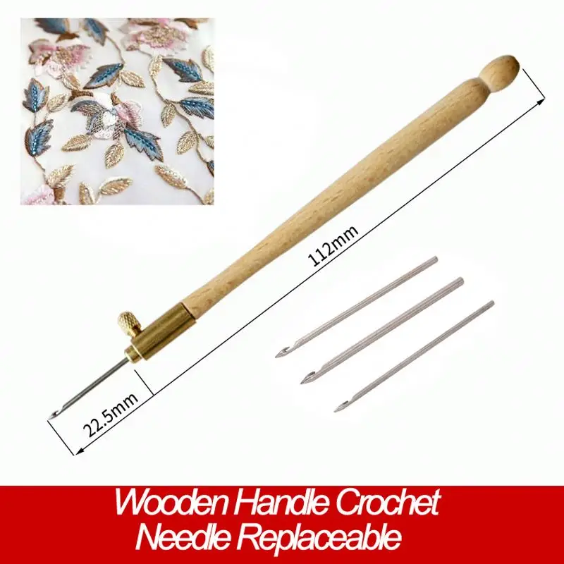 Handle Tambour Crochet Hook with 3 Needles French Crochet Embroidery Beading Hoop Sewing Tool Set DIY Craft