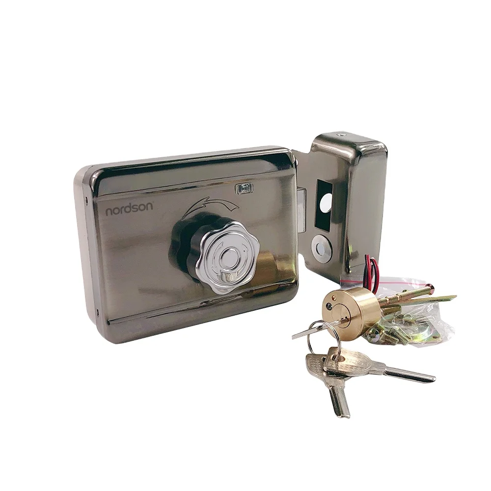 Long lifespan silver electromechanical security gate electric rim lock with remote control option