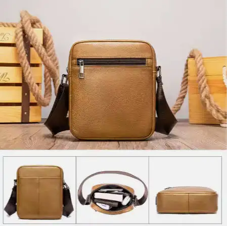 cell phone bag Popular casual genuine leather halter for men wholesale genuine cowhide crossbody shoulder bag messenger bag