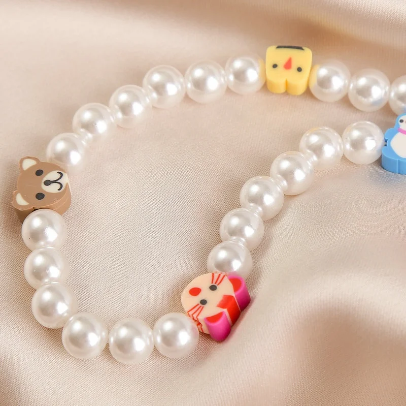 Ins Trendy Boho Colorful Flower Polymer Clay Pearl Beads Smiley Face Necklace