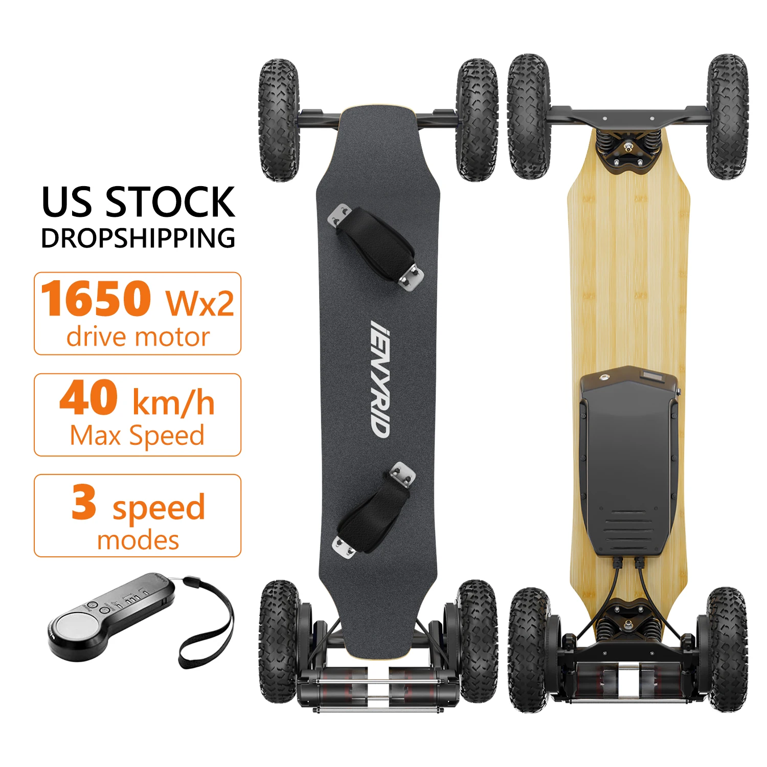 Terrain longboard boosted skateboard for Adults Dual Motor Each 1650W*2 180kg Max Load FCC ROHS CE off road electric skateboard