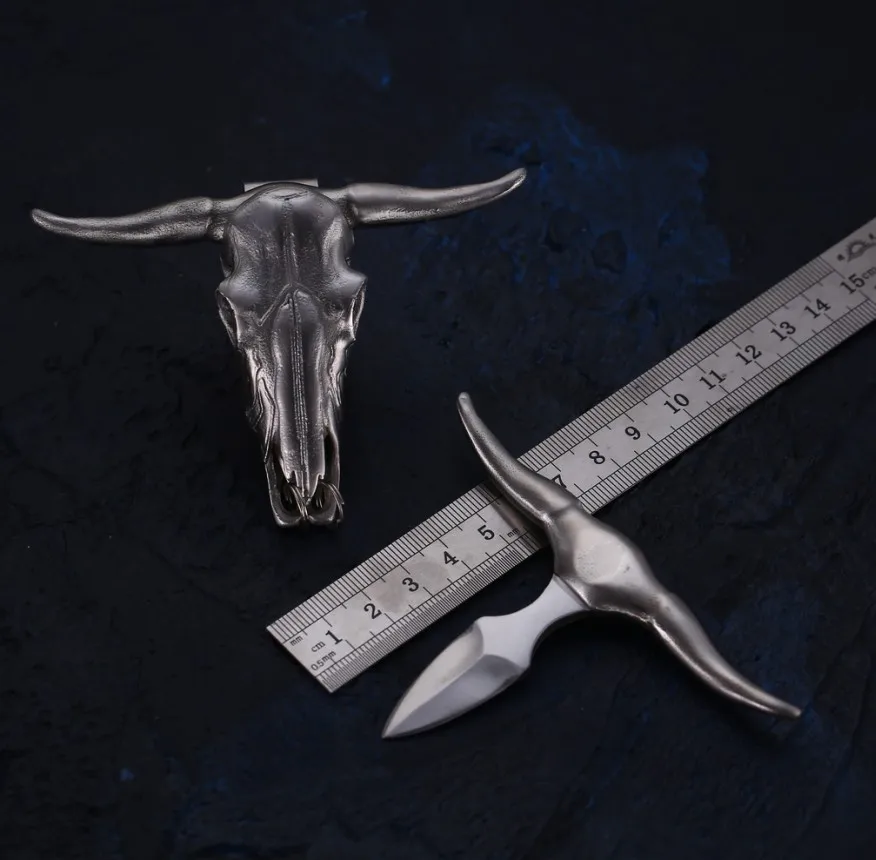  Atlanta belt key chain Stainless steel knife for self-defense Bull head skull