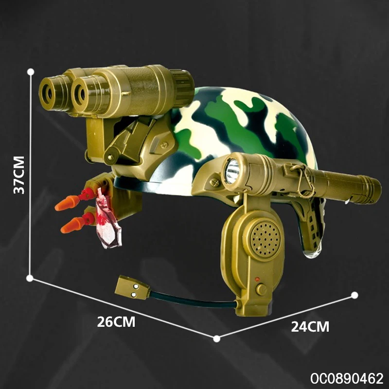 Flashlight earphone amplifier 4x telescope role pretend play toys plastic military camouflage helmet kid