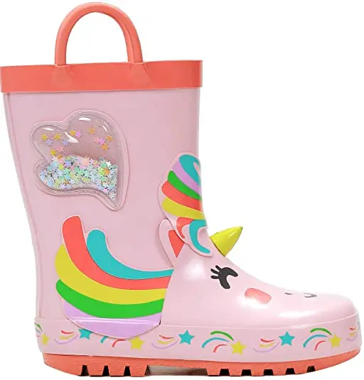 New; Children's pink rubber shoes with animals; Waterproof boots for girls