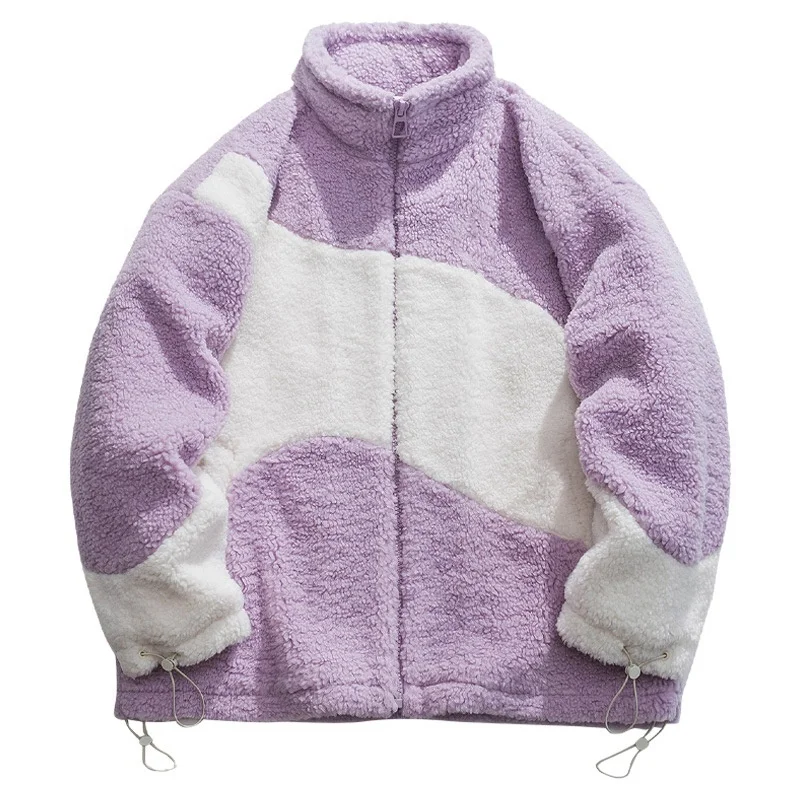 keep warm custom contrast color woman autumn winter sports wind fleece sherpa padded jacket coat