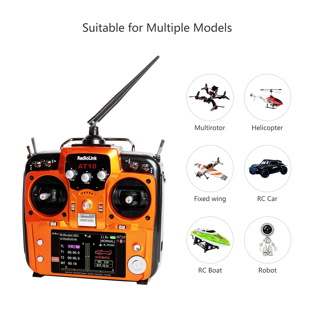 Radiolink AT10II R12DS Receiver 2.4G 12CH Transmitter DSSS FHSS Radio Remote Controller For RC Drone Airplane