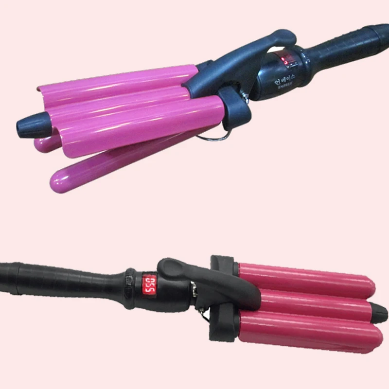 Home use three barrel ceramic electric LCD curling iron hair curler with triple barrel hair waver curl hair