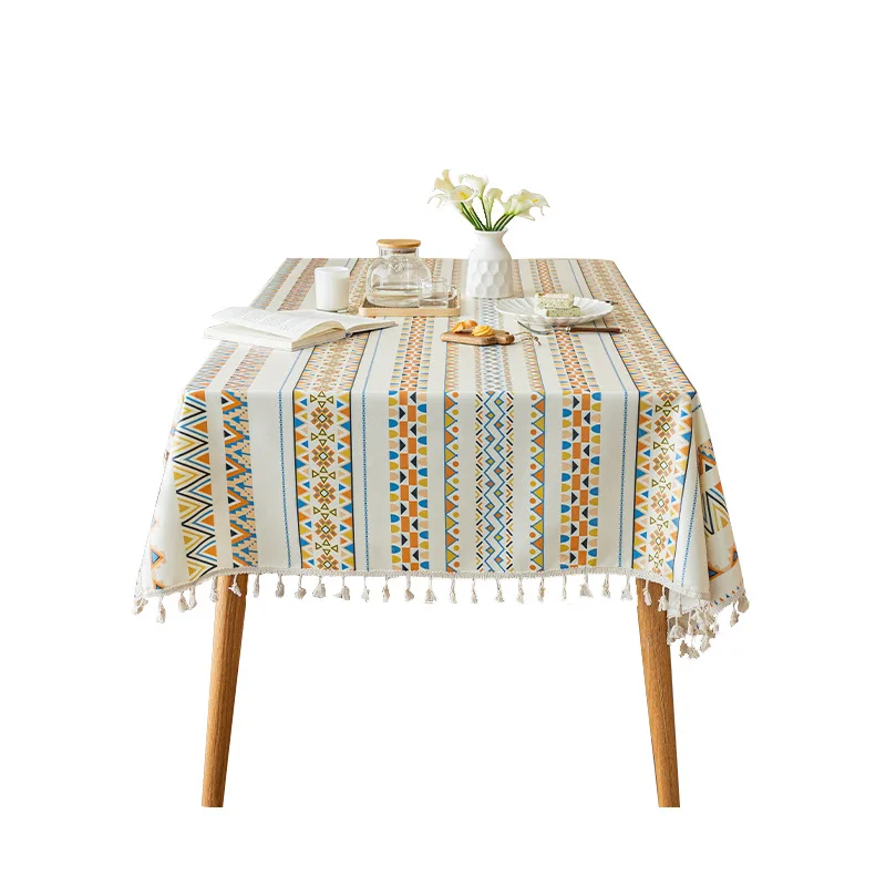 Factory Supply Cotton linen tablecloth waterproof Bohemian style household rectangular tassel tablecloth ins style tablecloth