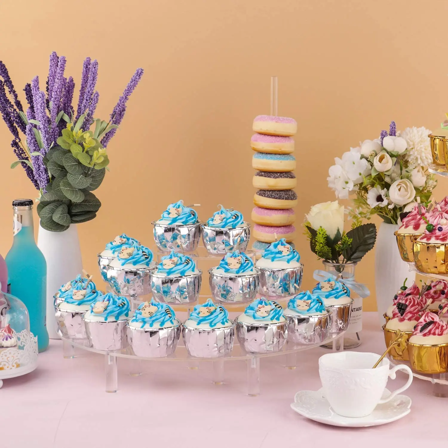 3 Tier Clear Cupcake Stand Risers  Organizer Half Moon Dessert Stand for Parties Weddings Birthday Parties Buffets Christmas