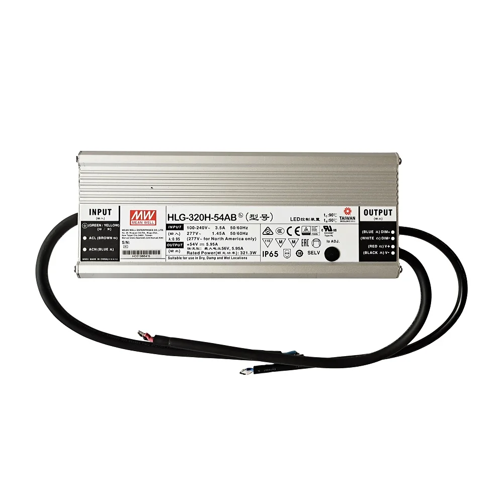 Meanwell 120W 240W 320W 480W 600W IP67 Dimmable Led Grow Lights Power Supply 48V 54V Led Driver