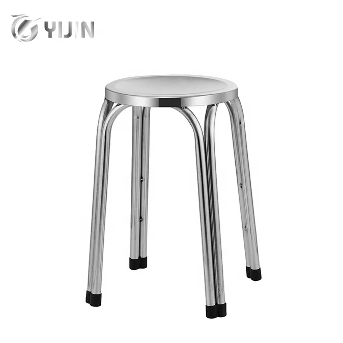 Wholesale canteen kitchen home dinning thick round stainless steel stool chair with four legged