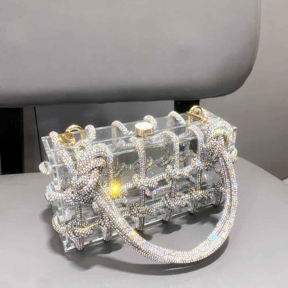 High Quality Diamond Crystal Clear Hand Bags Ladies Handbags Clutch Purse Party Club Wear Bling Purses and Handbags