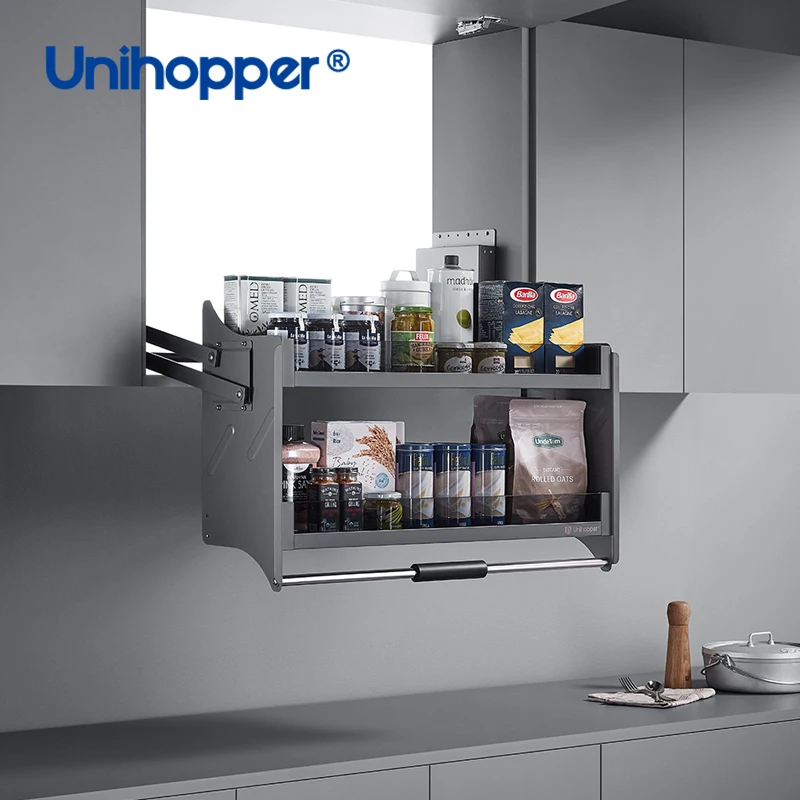 Unihopper Kitchen Lift Basket Organizer Cabinet Pull Down Automatic Soft Closing Elevator Glass Basket