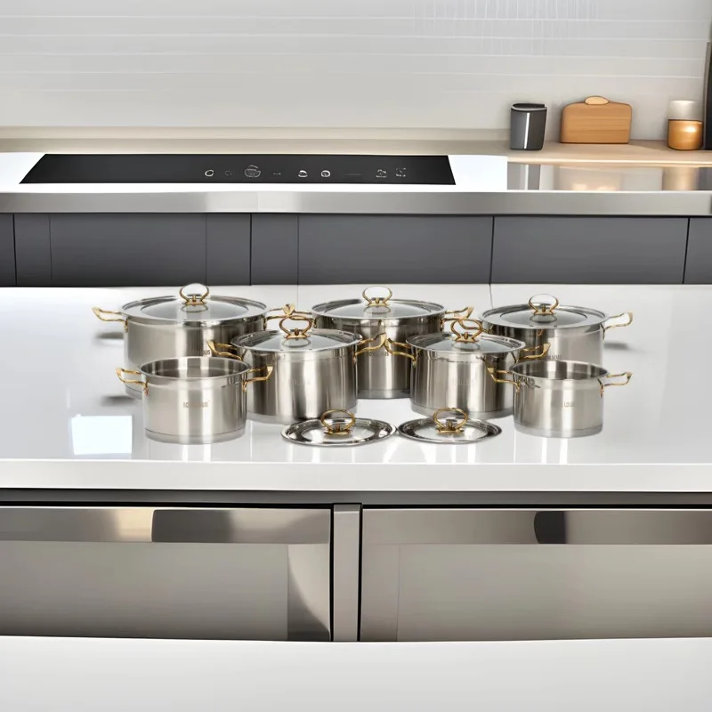 Hot Sale 6 Pcs Stainless Steel Cookware Set Nonstick Cooking Pots And Pans Straight Shape Gold Kitchen Utensils