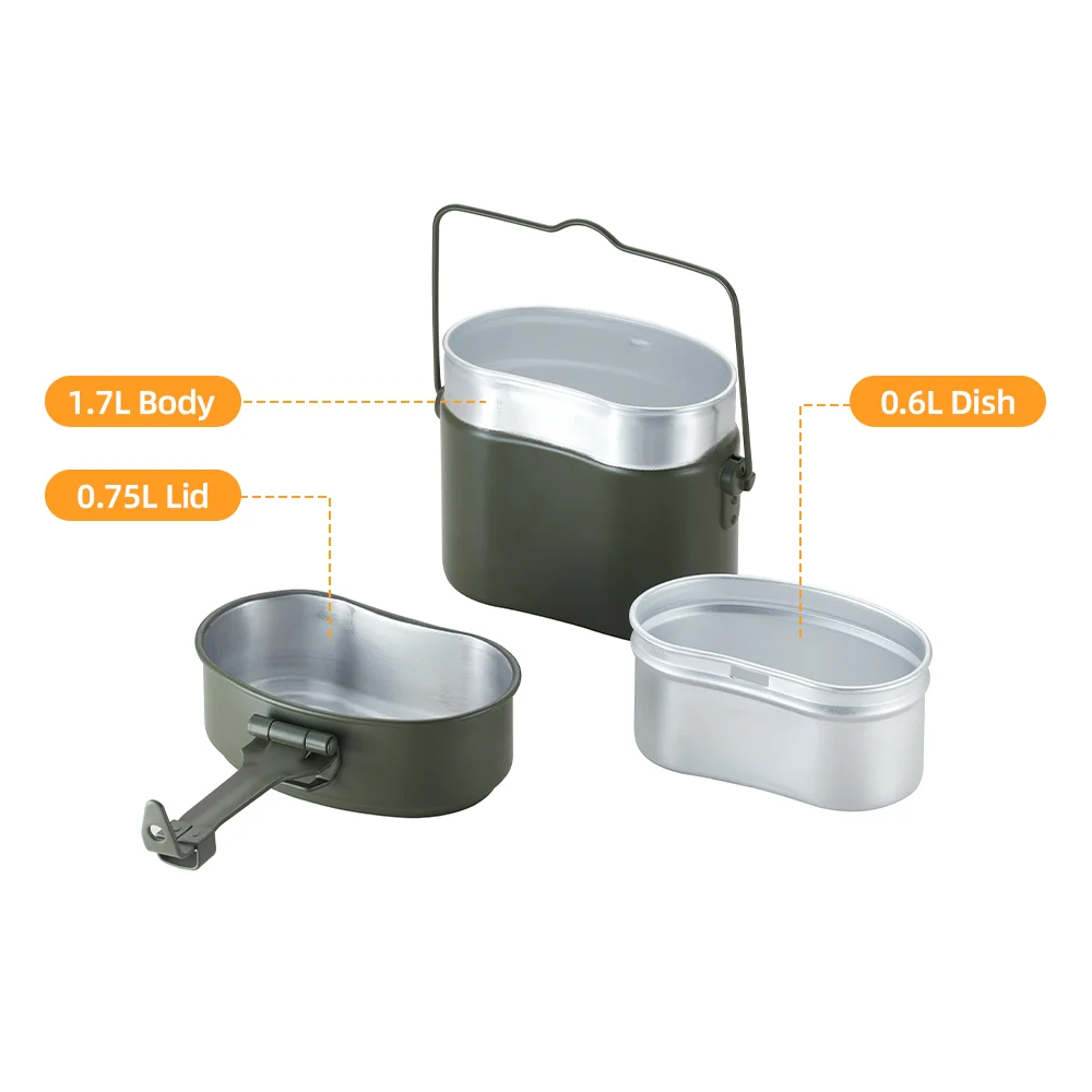 Customized 3Pcs Outdoor Camping Light Weight Mess Kit Aluminum Mess Tins Canteen