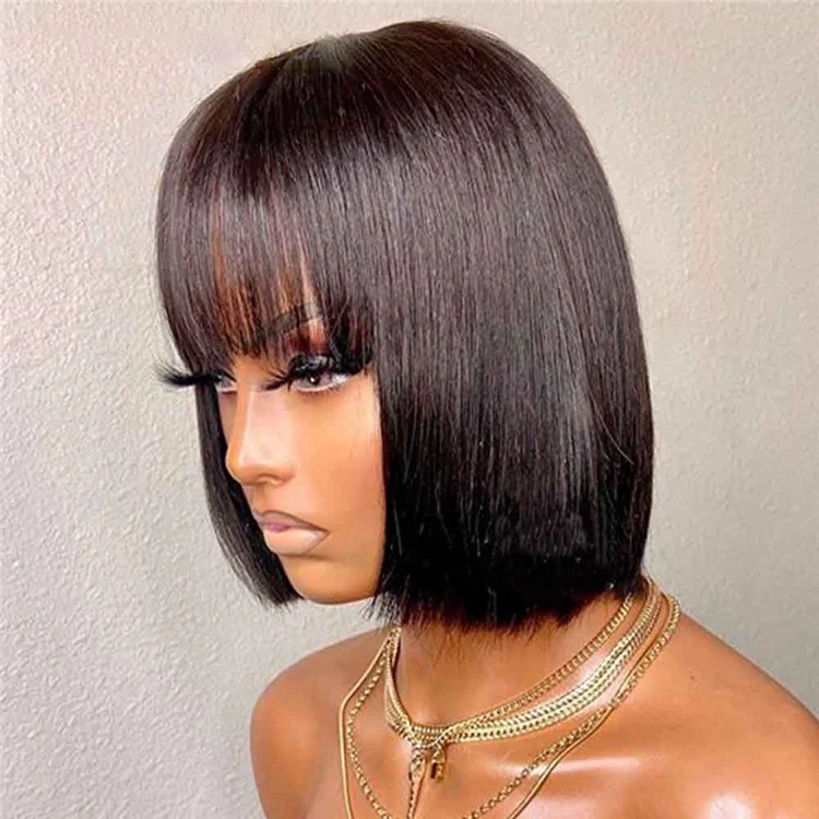 
Short Bob Bang Wig for Black Women Peruvian Virgin 100 Human Hair Short Bob Wig Vendor Wholesale Guangzhou Wigs 