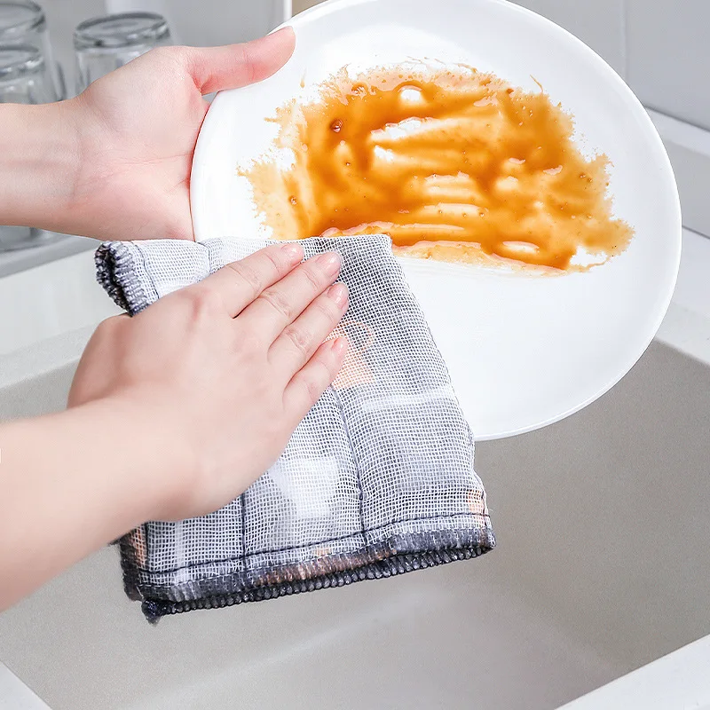 Housework Cleaning Dish Rags Cloth Thick Cotton Yarn Non-sticky Oil Absorbent Scouring Pad Kitchen Cleaning Towels