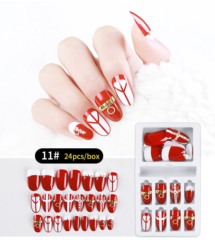 NAF007 Detachable 24pcs Designed Crystal False Nail Full Cover Artificial long Nail for Decorated Short Press On Nails Art Tools