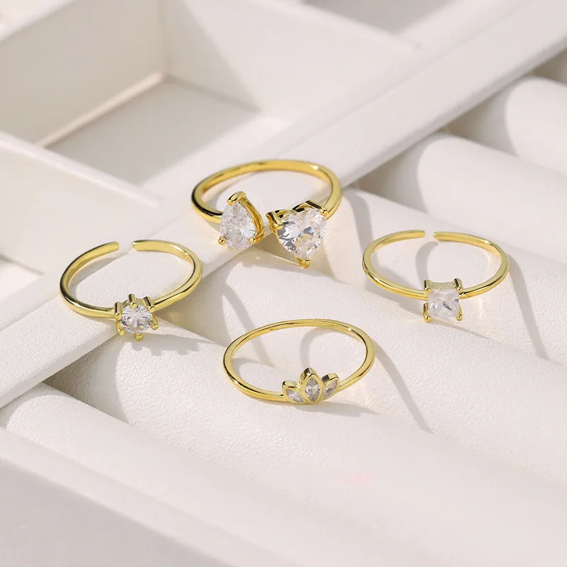Fashion Double Heart Zircon Adjustable Ring 925 Sterling Silver Claw Setting Round Zircon Finger Ring For Women