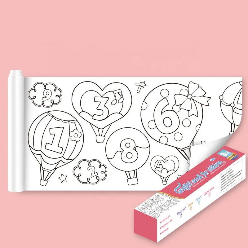 Заводская поставка 3 м 10 мультяшная печать длинный липкий рулон бумаги для детского рисования раскрашивания DIY