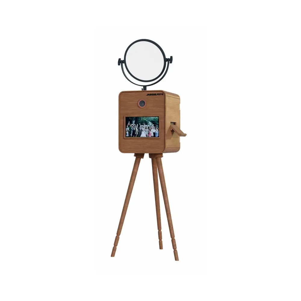 2024 New Arrival Wooden Style Photo Booth Vintage Wooden Grain Photo Booth 15.6 Touch Screen Photobooth With Printer And Camera