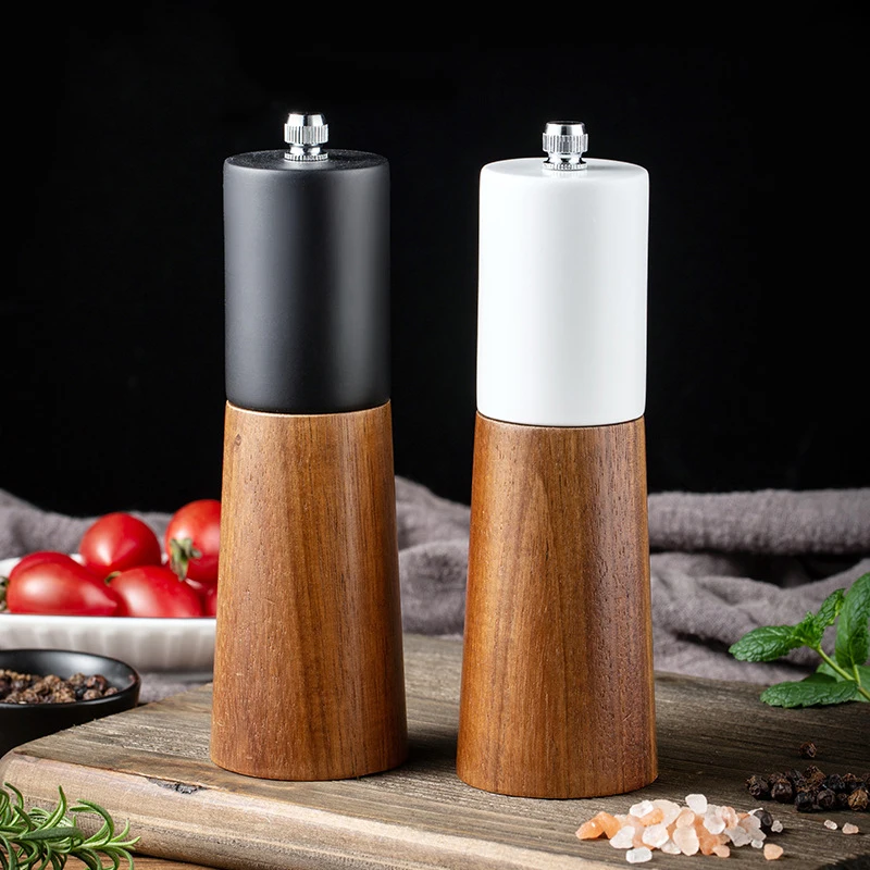 Newest White And Black Walnut Wood Spice Grinder Kitchen Wooden Pepper Muller Mills