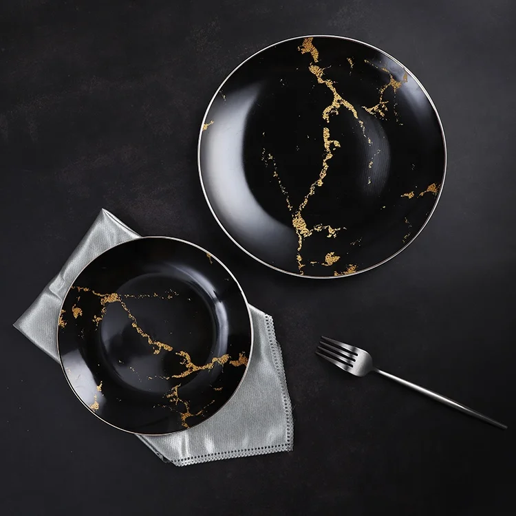 Новинка, столовые тарелки для ресторана, керамические мраморные современные тарелки, набор