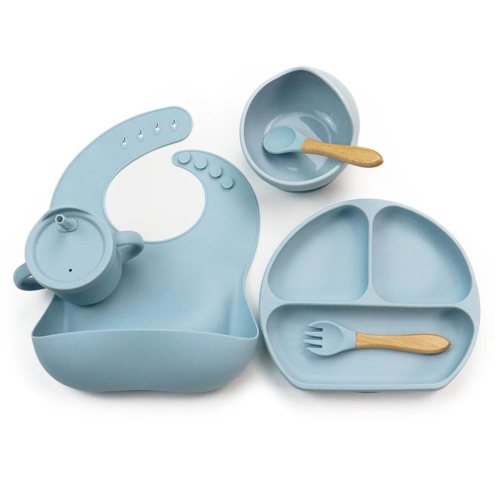BPA Free Baby Tableware Set Bowls Spoon Bib Baby Silicone Divided Suction Plate silicone Baby Feeding Set dishwasher safe