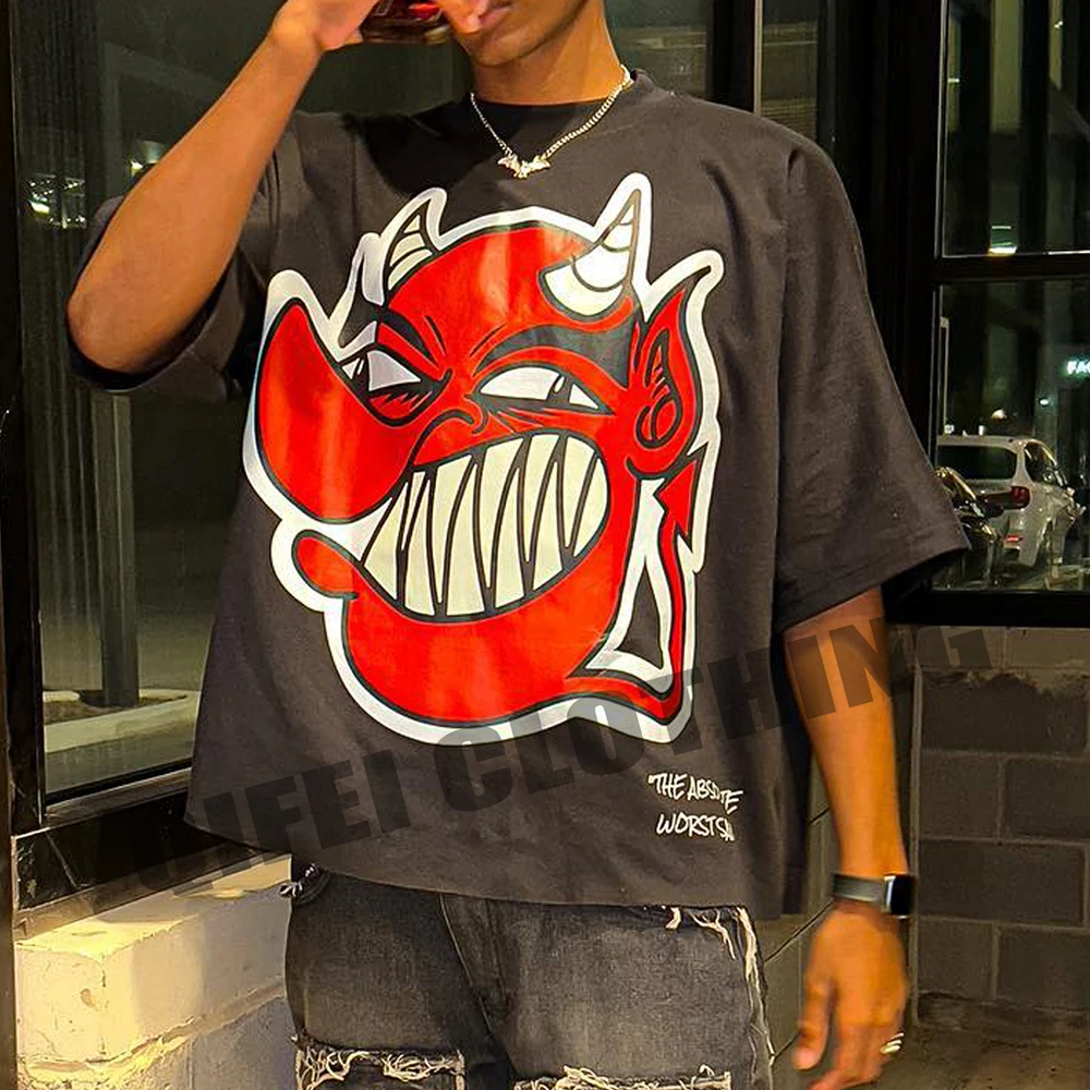 Custom t-shirt man premium streetwear oversized 100% cotton black tee graphic cropped heavyweight boxy t shirt men