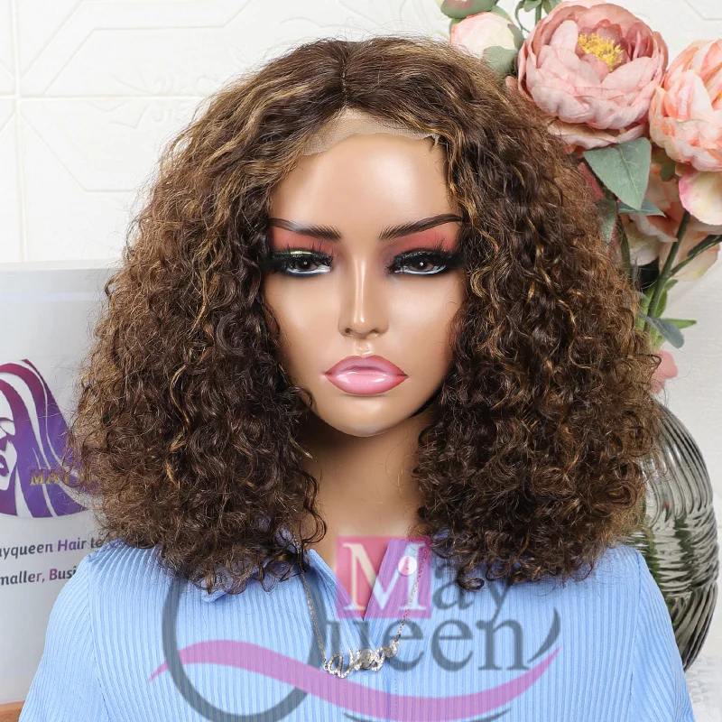 Mayqueen Wholesale Human Hair 4*4T Transparent Lace Double Drawn Human Hair Wigs For Black Woman