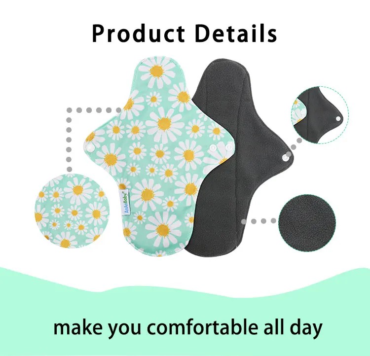 Ananbaby Natural Bamboo Charcoal Reusable Sanitary Napkins Super Comfortable Soft Sanitary Pads Washable
