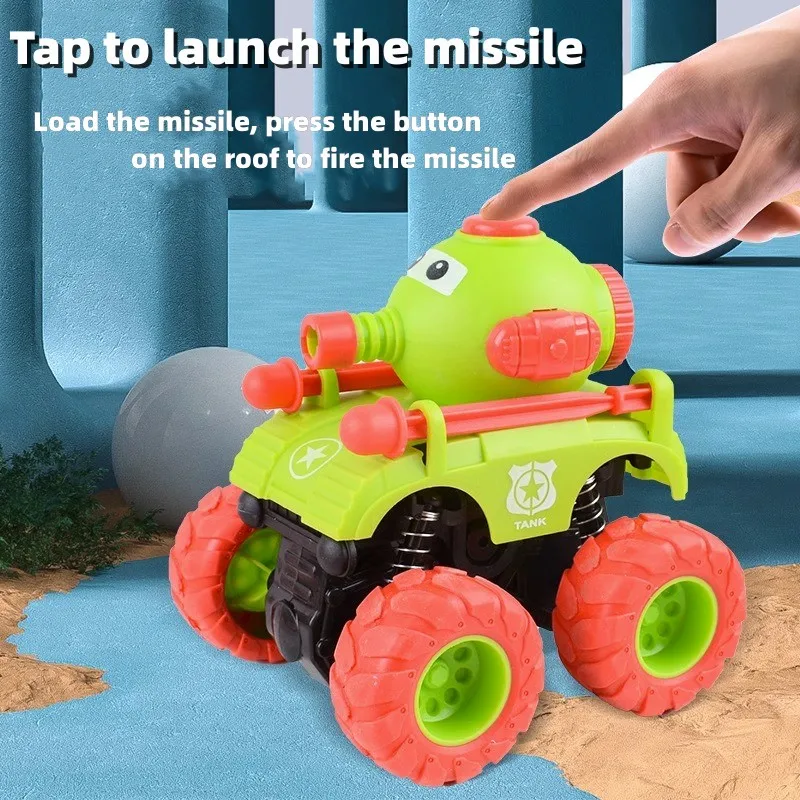 New Arrival Products of  Tank Dual Inertia Stunt off-Road Car With Plastic Press To Launch The Missile Toys For Kids