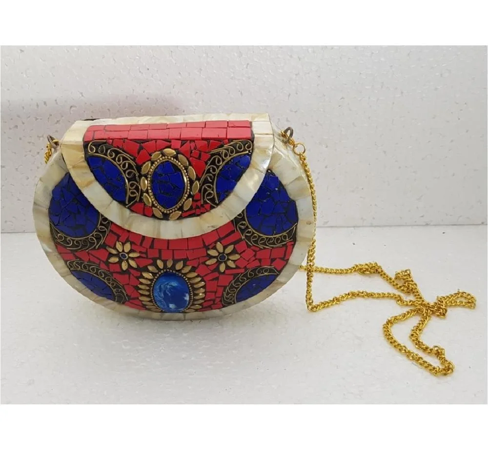 Metal Mosaic Stylish Hot Selling Clutch With Brass Handle