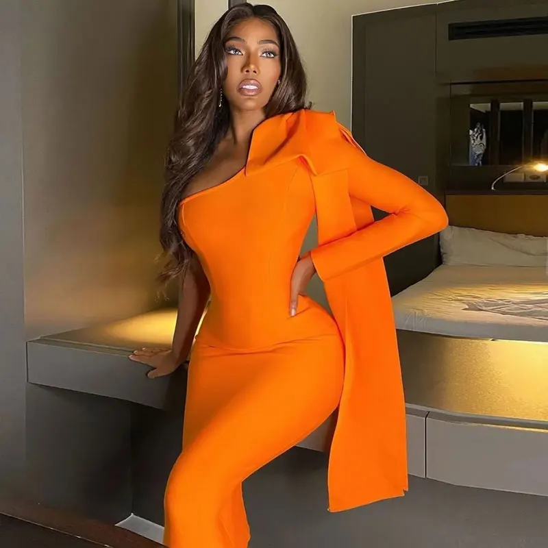 2021 New stylish Bowknot elegant Casual Dresses Women Sexy Club One Shoulder Prom Tight Bow Party Midi Bodycon Bandage Dresses