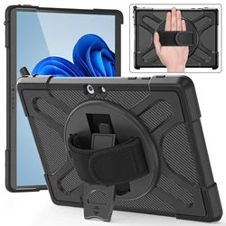 Rugged Case for Microsoft-Surface-Go-3/Go-2/Go with Rotatable Kickstand, Hand Strap Compatible with Type Cover Keyboard