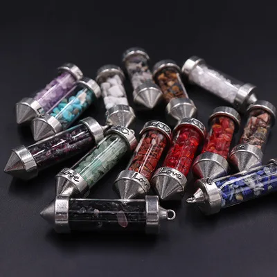 Fashion Double-pointed Conical Gravel Crystal Wishing Glass Bottle Necklace Pendants For Women