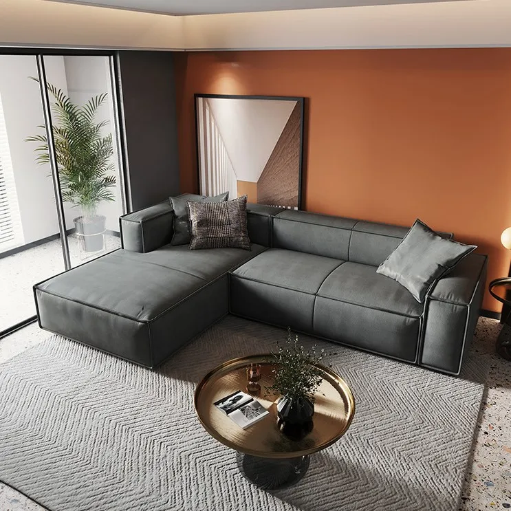 Modern Design Half Genuine Leather Cover Down Filling Living Room Sofa