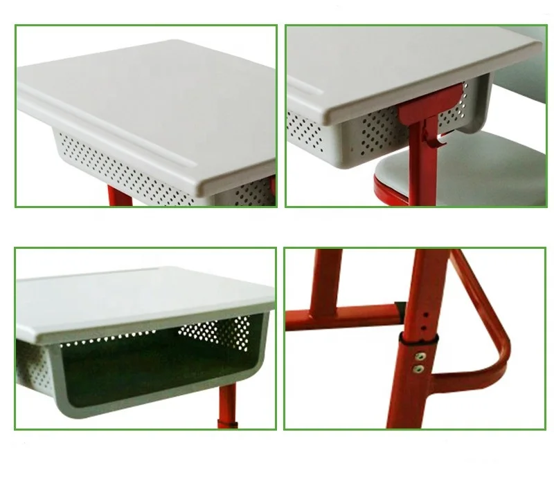 Plastic school furniture adjustable single metal study desk and chair for kids and children