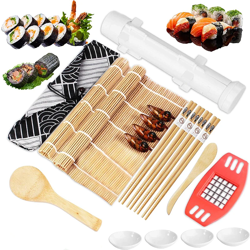  Amazon Hot Sale DIY 10 pcs Seaweed Rice Roll Tool Sushi Making Kit Bamboo Maker Equipment
